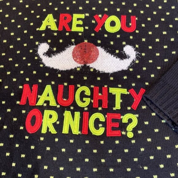 Christmas Ugly Sweater Women X-Large Naughty or Nice Sequins Textured Holiday - Picture 2 of 7